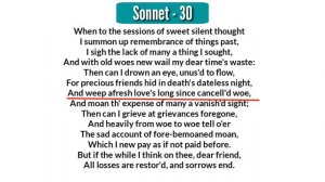 Sonnet - 30 : sonnet by william shakespeare in Hindi summary Explanation and full analysis