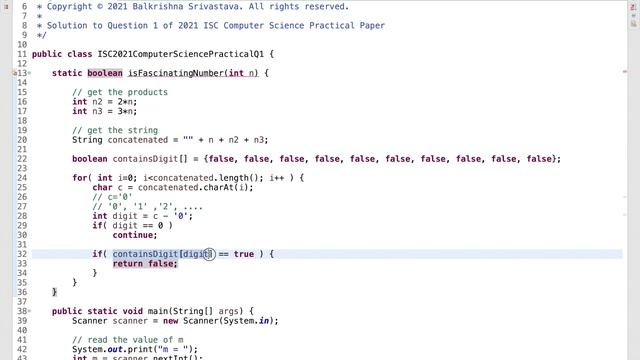 ISC Class 12  Computer Science Practical 2021 Question 1 - Java - Find Fascinating numbers