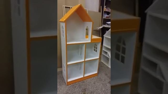 Мечта МИНИ с окошками бело оранжевый стеллаж домик от Полки-кидс.ру