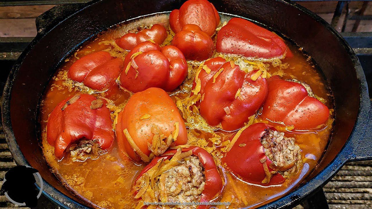 Как Закоптить Фаршированные Перцы, в Казане на Углях - РЕЦЕПТ смотреть онлайн