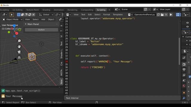 Blender Python Tutorial : How to Display Info Messages [learn python for beginners]
