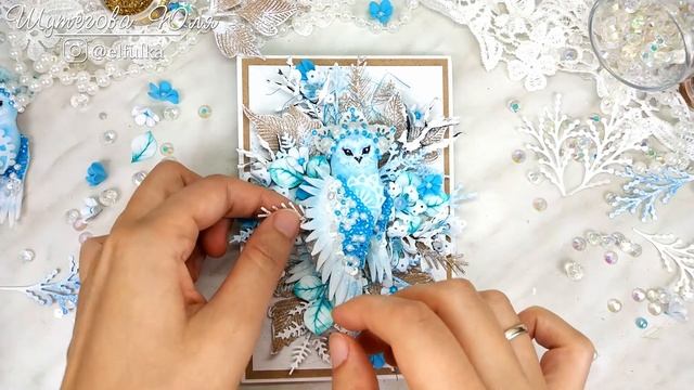 Новогодняя открытка с морозной совушкой своими руками/ Скрапбукинг /Christmas handmade card /scrap