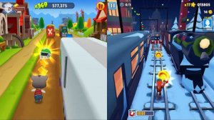 Talking Tom Gold Run vs Subway Surfers - Gameplay Walkthrough - Talking Tom vs Jake