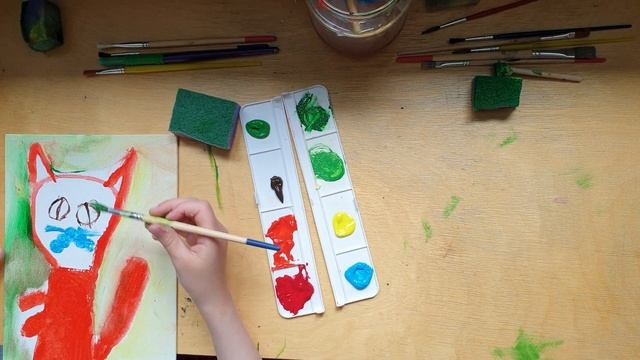 Дети рисуют 2 две картины кот и цветок. Рисование акварельными красками. Детскиие картины КИКА смотреть онлайн