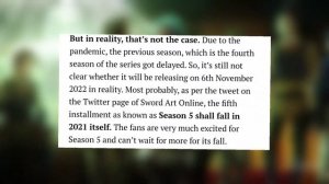 Sword Art Online Season 5 Release Date Clarification
