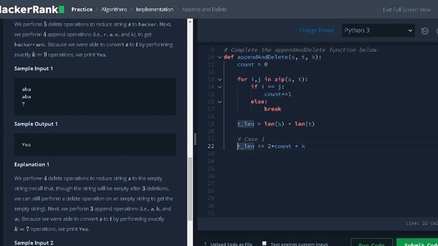 42 - Append and Delete | Implementation | Hackerrank Solution | Python