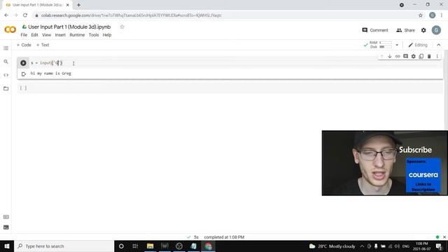 User Input 1 (Python Master Class 3d)
