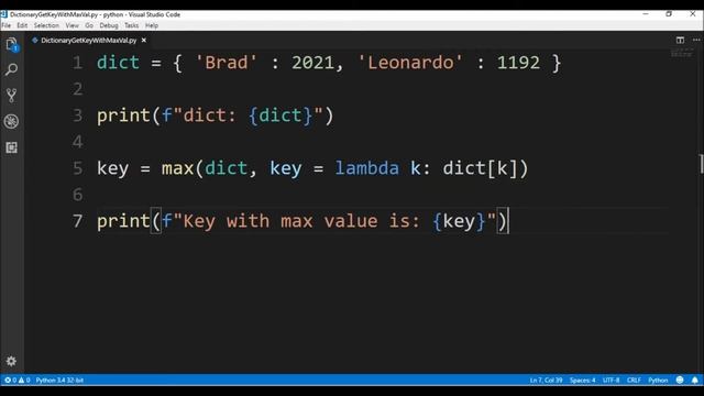 dictionary get key with max value in python ?