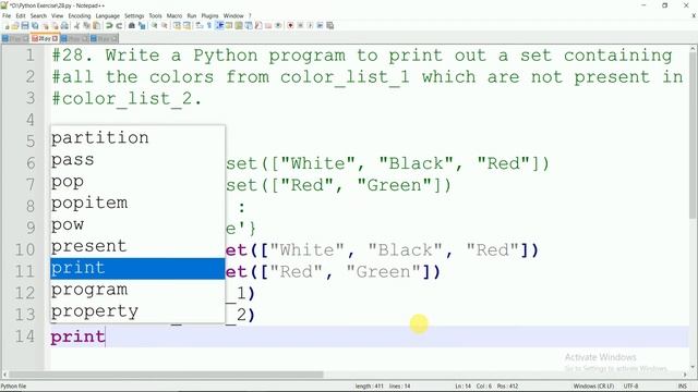 #28 WAP to print Out the Difference Between two Sets in Python | Python Practice
