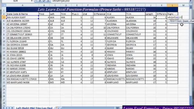 Find, Left, Trim, Mid, Len (Merging of Functions)-(Excel Function with Prince) смотреть онлайн
