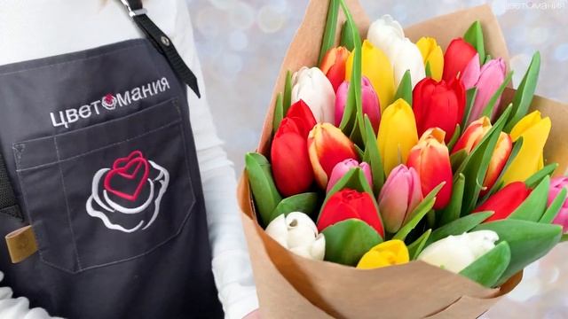 Обзор букета из 25 тюльпанов микс в крафте смотреть онлайн