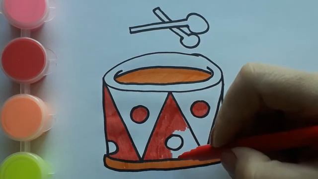 Усимся рисовать. Как нарисовать барабан. Картинки раскраски для детей. Легкие Рисунки. смотреть онлайн
