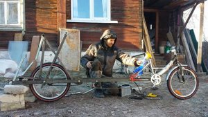 самодельный  длинный двухколёсный велосипед