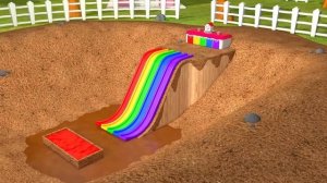 Learn Colors with Street Vehicle and PACMAN Magic Water Slide Color Shape Farm Pretend Play for Kid