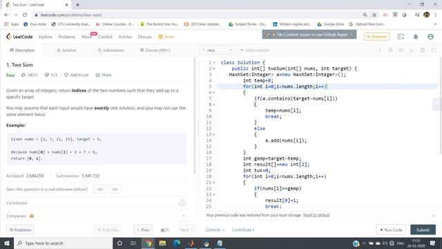 Two Sum using HashSet смотреть онлайн