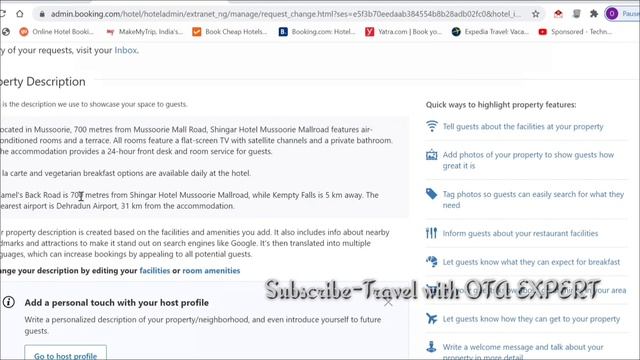 Booking.com || How to Make Changes in Hotel Name and Description || Important Features of Extranet смотреть онлайн