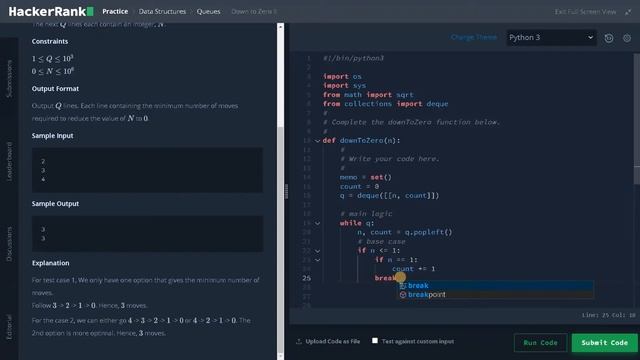 144 - Down to Zero II | Queue | Hackerrank Solution | Python