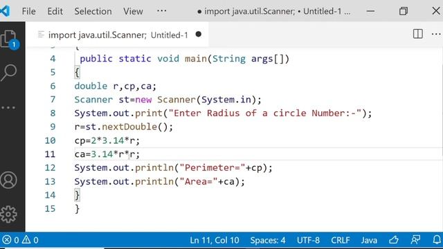 Core Java Practical | Q1 c ?✔ | print the area and perimeter of a circle | sybscit Practical Manual