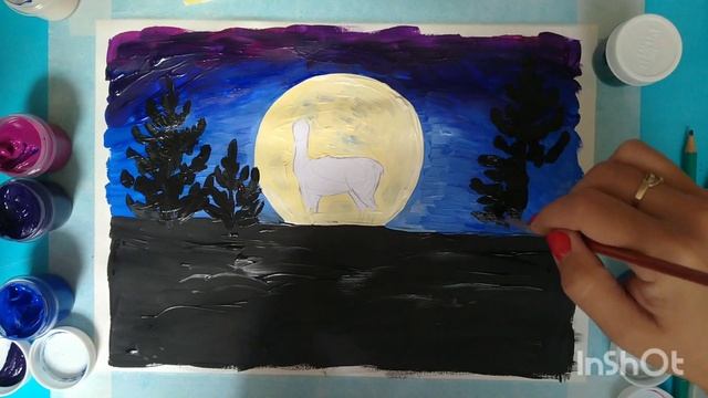 Рисуем пейзаж с оленем гуашью смотреть онлайн