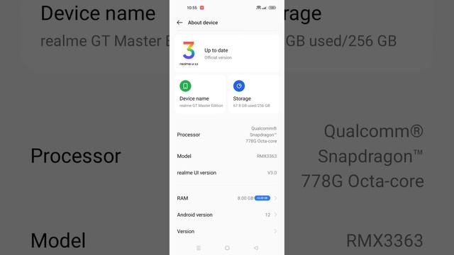 New realme UI 3.0 version RMX3363_11_C.09 Installed on realme GT Master Edition smartphone #short