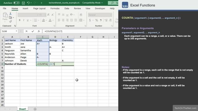 How to use the COUNTA function in Excel смотреть онлайн