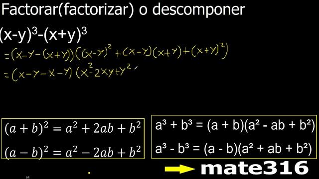 (x-y)3-(x+y)3 factorar factorizar descomponer polinomios смотреть онлайн