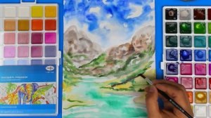 Рисуем КАВКАЗ - как нарисовать пейзаж ГОРЫ - природа России