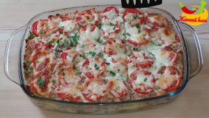 Рецепт Запеканка из картофеля, грибов, мясного фарша, сыра и помидоров.