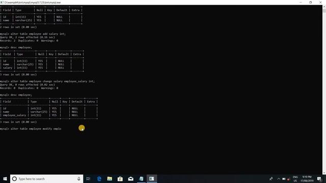 Alter Statement (Add/Change/Modify/Rename/Drop) In SQL Practical With Mysql
