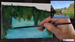 Летний пейзаж. Рисуем воду, отражение и рябь на воде