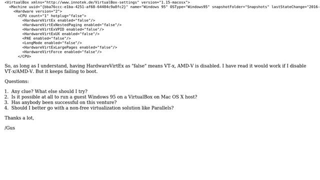 Windows 95 as guest on VirtualBox Mac OS X Host - Successful installed, but boot fails смотреть онлайн