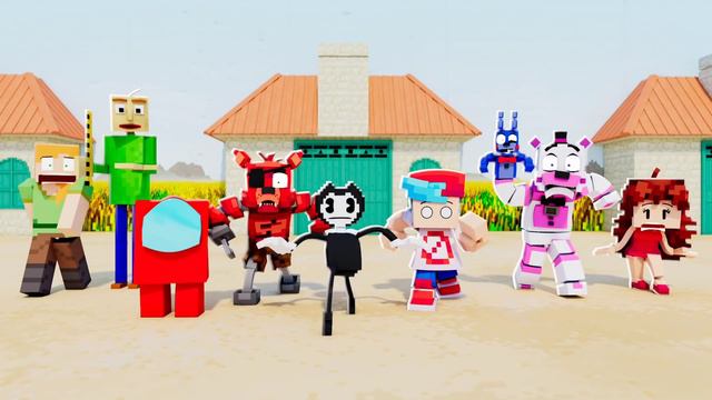 SQUID GAME vs. FNF, Among us, FNAF, Baldi and Bendy! but every death it gets faster (ZAMination)