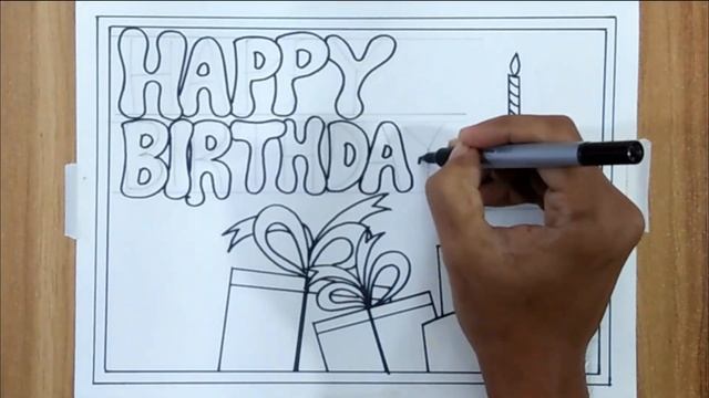 How to draw happy birthday, Birthday Poster Drawing easy смотреть онлайн