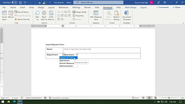 Creating Interactive Forms in MS Word