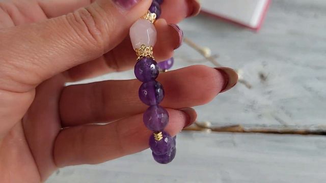 Браслет из аметиста, розового кварца