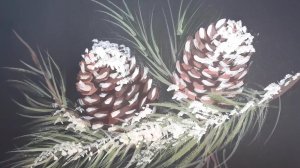 Рождественские шишки. Рисуем шишки на ветке.