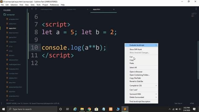 ES6 #14: Exponentiation Operator in ES6 in JavaScript in 2020