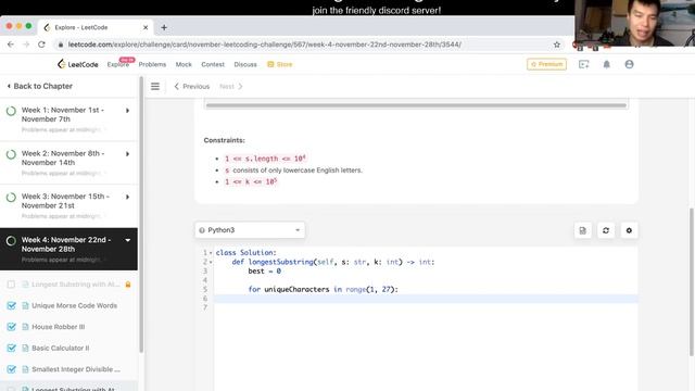 395. Longest Substring with At Least K Repeating Characters - Day 26/30 Leetcode November Challenge смотреть онлайн