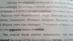 7th class english ch14 a terrible earth quake  reading in english/punajb text book syllabus