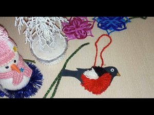 Снегирь из картона и ниток//игрушка на елку