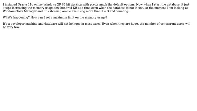 Why Oracle 11g on windows default installation keeps increasing memory usage even when idle? смотреть онлайн