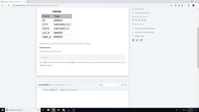 HackerRank SQL Practice Weather Observation Station 2 - Sum and Round SQL - Learn SQL смотреть онлайн
