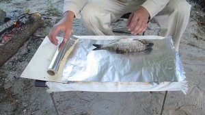 Рыба на костре.  Голавль  на углях в фольге.