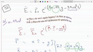 Find wave number propagation  angular frequency  and speed of a wave with a electric field 2-50