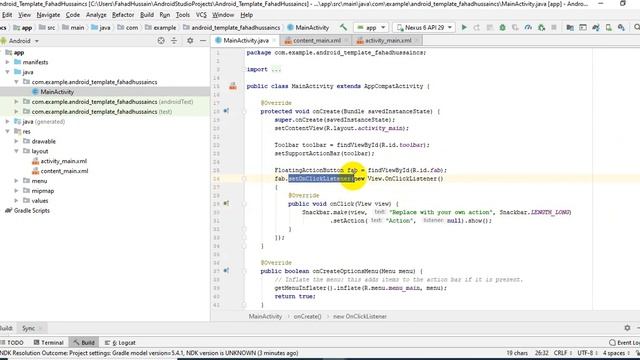 Tutorial 51: [Android Built in Layout] - Basic Activity in Android Studio using Snackbar example