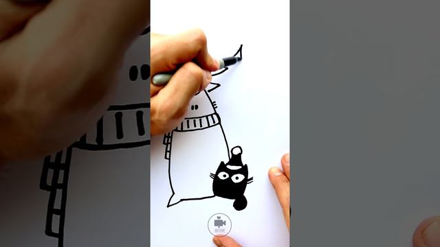 Как быстро нарисовать новогоднюю открытку с котом / how to draw a Christmas postcard easy