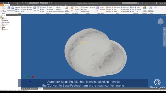 Inventor, video 1. Import and conversion of 3D scan data. 3D scan processing.