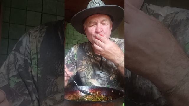 Ем чесночные жареные стрелки с салом на даче смотреть онлайн