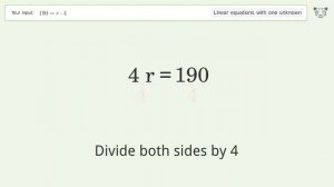 Linear equation with one unknown: Solve 190=r*4 step-by-step solution