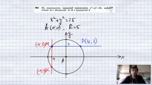 №963. На окружности, заданной уравнением х2+у2 = 25, найдите точки: а) с абсциссой -4